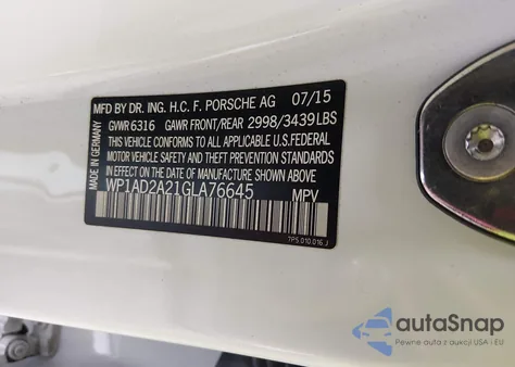 2016 Porsche Cayenne Gts z USA, uszkodzony, nr VIN WP1AD2A21GLA76645